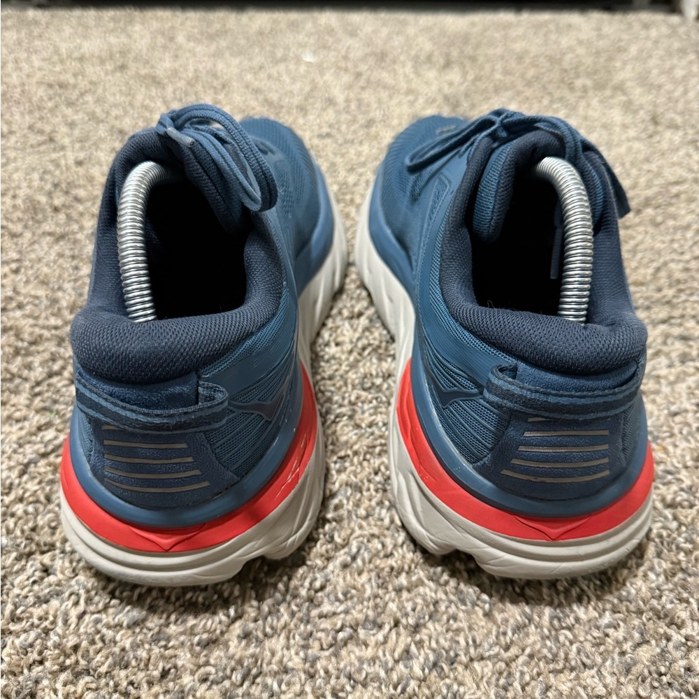 Hoka One One Bondi 7 Men's Blue and Red Athletic Shoes - Picture 6 of 11